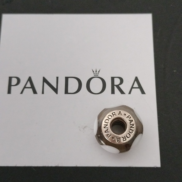 Pandora Retired Clear Murano Glass Bead with White Hearts - 790666 - Picture 2 of 6